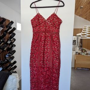 Self-Portrait red Arabella midi dress